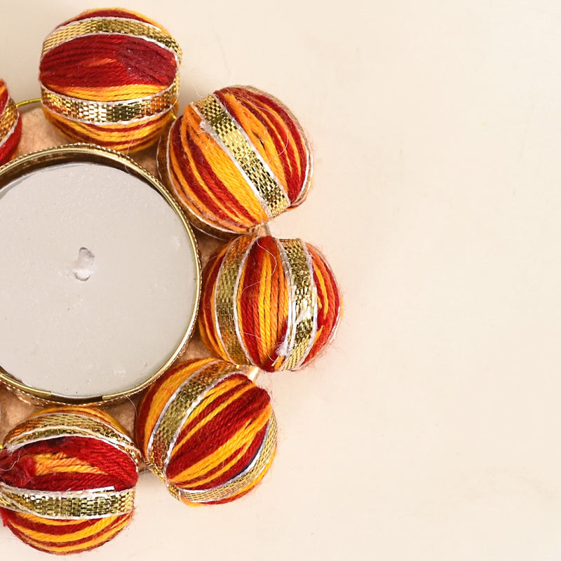 Set Of 6 Tealight Holders With Beaded Thread Decoration