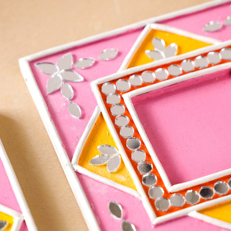 Handcrafted Mirror Work Lippan Art Tealight Candle Holder Set Of 4