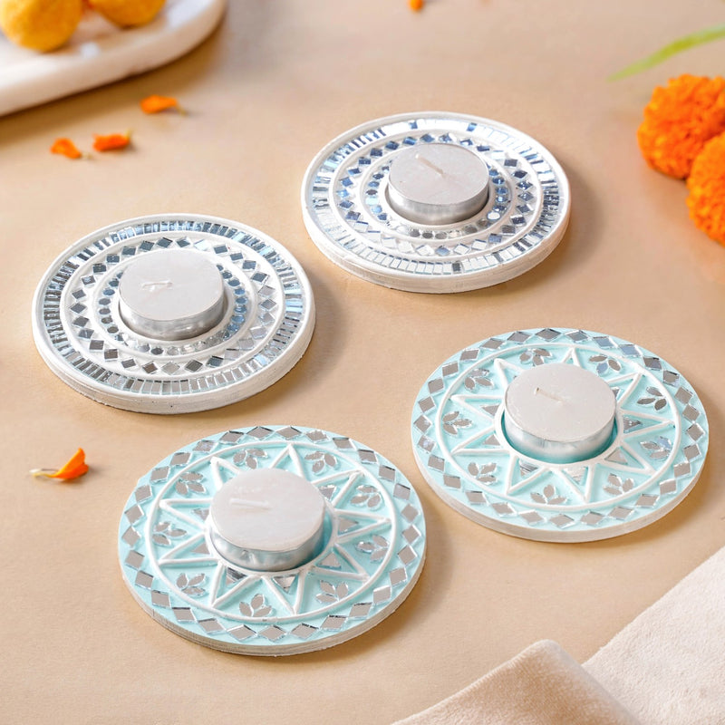 Minimalistic Tealight Candle Holder With Lippan Art Set Of 2