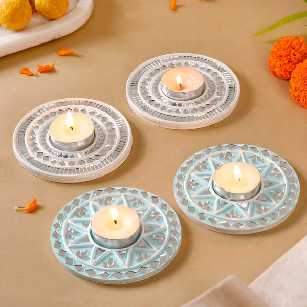 Minimalistic Tealight Candle Holder With Lippan Art Set Of 4