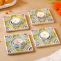 Vibrant Artisanal Tealight Candle Holder With Mirror Work Lippan Art Set Of 4