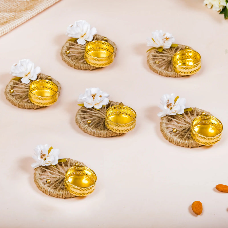 Sustainable Jute Tealight Holder Set Of 6 White