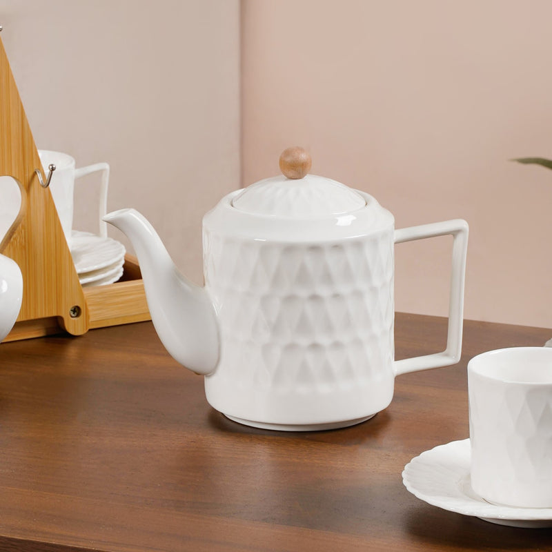 Teardrop Textured Ceramic Tea Set For 6 With Stand