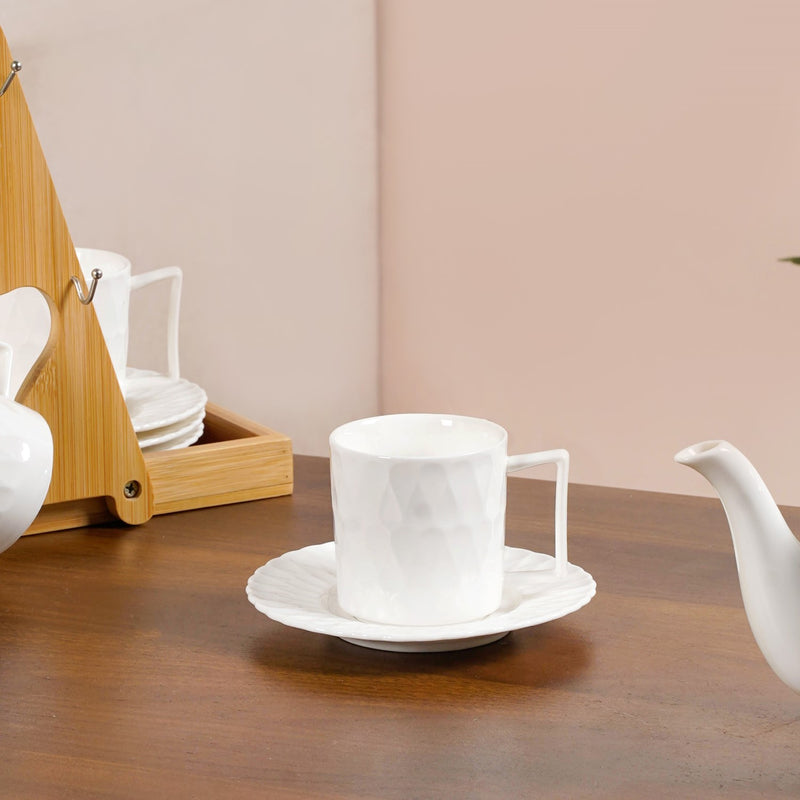 Teardrop Textured Ceramic Tea Set For 6 With Stand