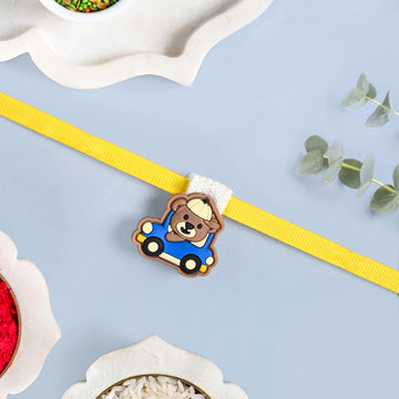 Teddy In A Toy Car Kids Rakhi Set