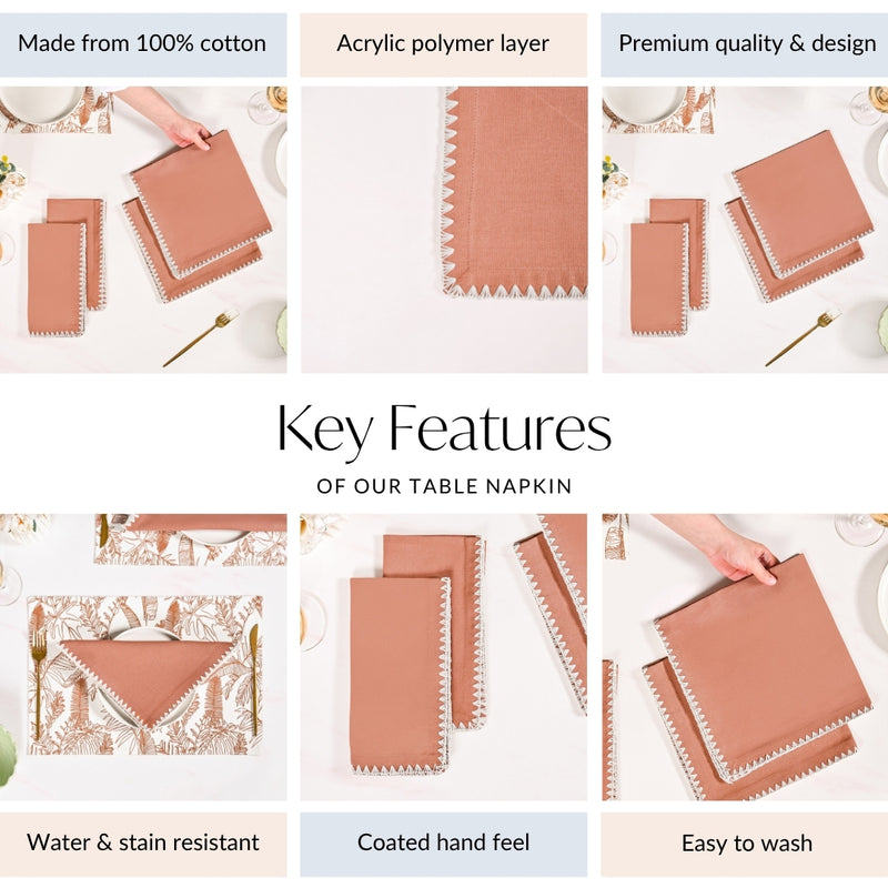 Terracotta Embroidered Edges Table Napkin Set Of 4