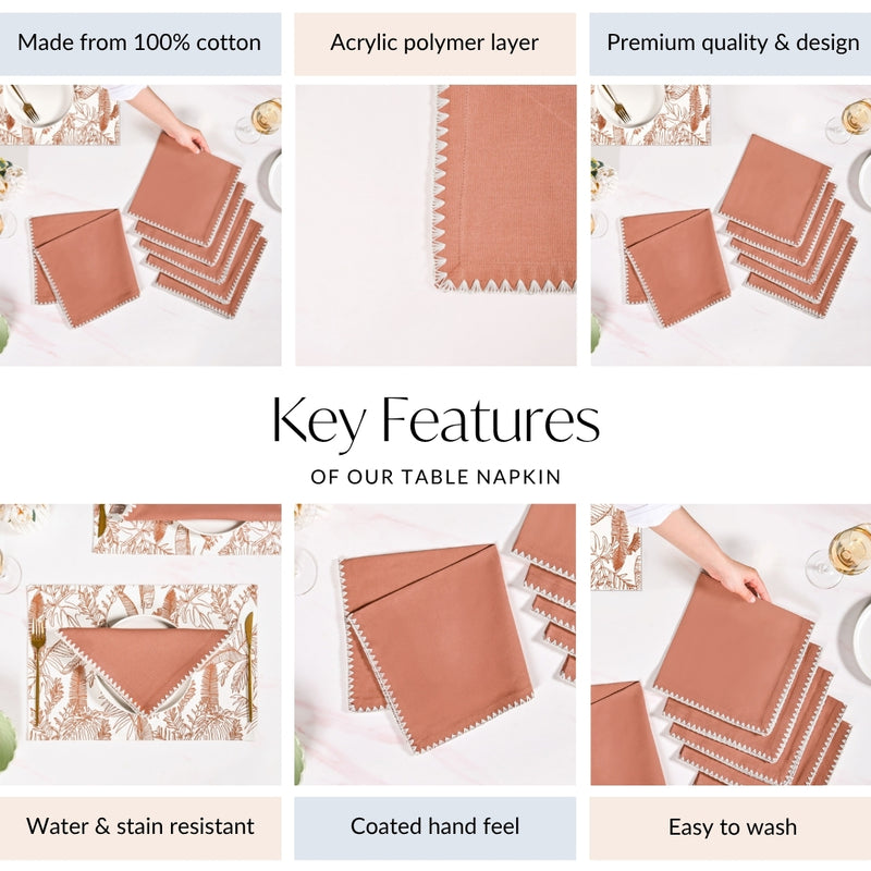 Terracotta Embroidered Edges Table Napkin Set Of 6