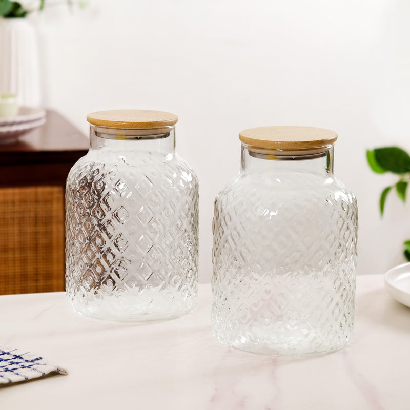 Borosilicate Textured Airtight Jar Set Of 2 1900ml