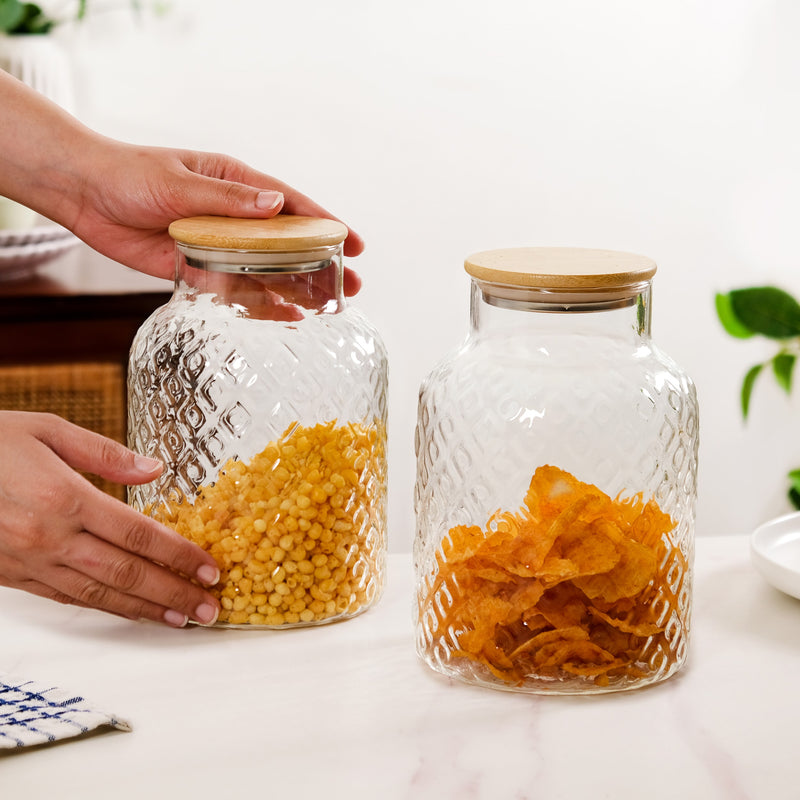Borosilicate Textured Airtight Jar Set Of 2 1900ml