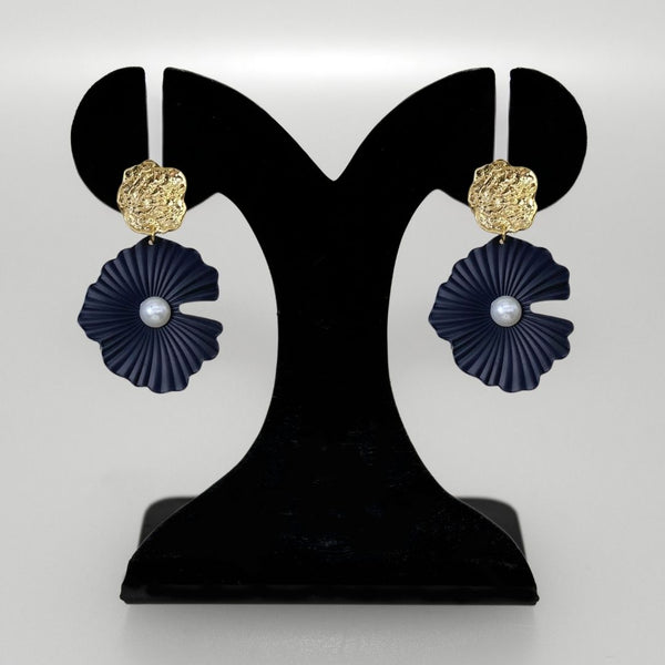 Textured Florals Dangling Earrings Black