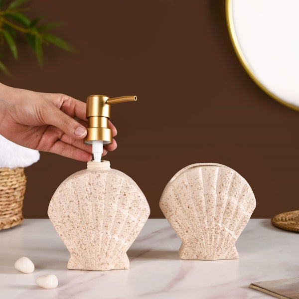 Beach Shell Ceramic Bath Set of 2 Cream Beige