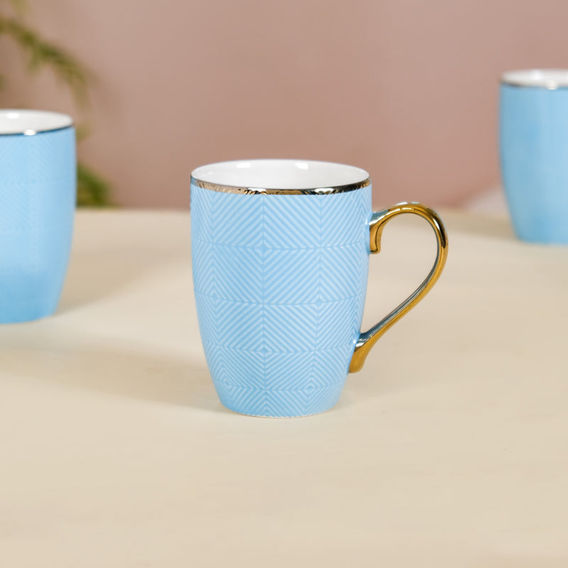 Set of 6 Embossed Blue Coffee Mug 330ml - Tea cup set, coffee cup set, tea cups, coffee cups, ceramic tea cups, coffee mugs