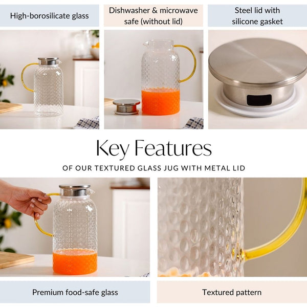 Textured Glass Jug With Metal Lid 2000ml