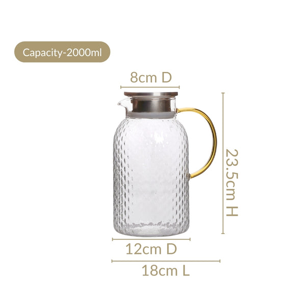 Textured Glass Jug With Metal Lid 2000ml