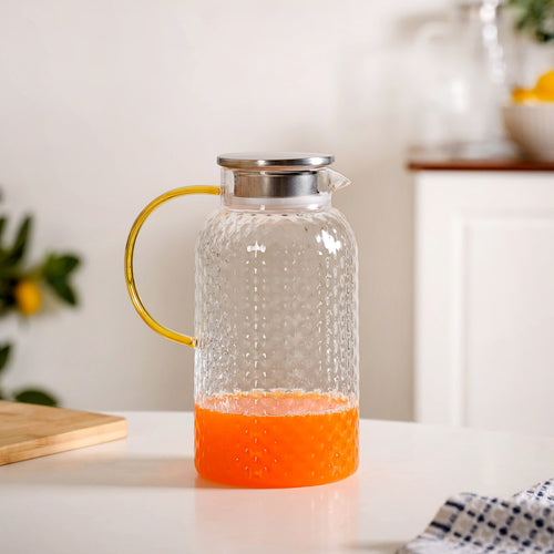 Textured Glass Jug With Metal Lid 2000ml