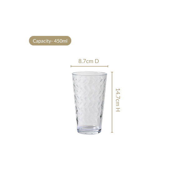 Textured Tall Tumbler Glass  Set Of 6 450ml