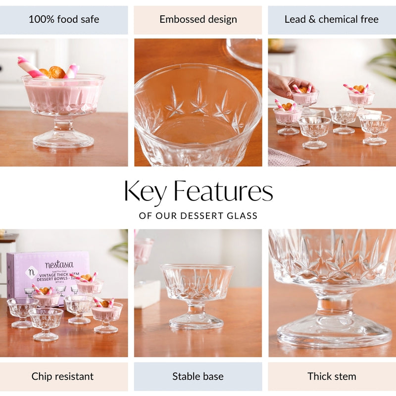 Textured Thick Stem Dessert Bowls Set Of 6 120ml