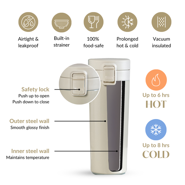 Thermox Insulated Vacuum Flask Portable Frosted Cream 450ml