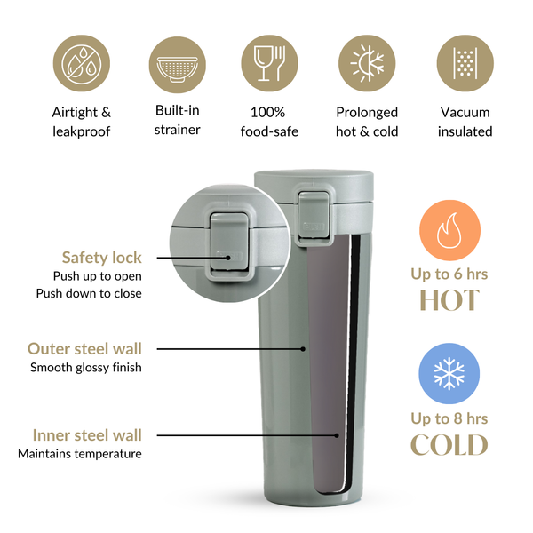 Thermox Portable Vacuum Water Bottle For Hot And Cold Juniper Green 450ml