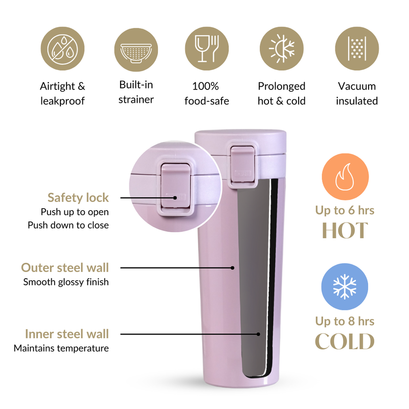 Thermox Vacuum Insulated Water Bottle With Strainer Lilac Mist 500ml