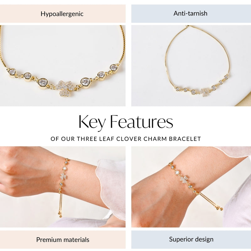 Three Leaf Clover Charm Bracelet