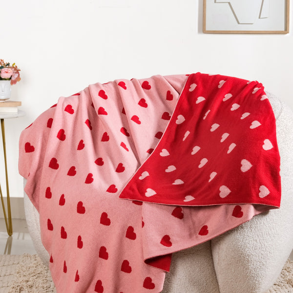 Heart Knitted Throw Blanket