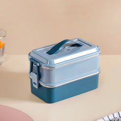 Double Decker Lunch Box For Office Blue 1400ml