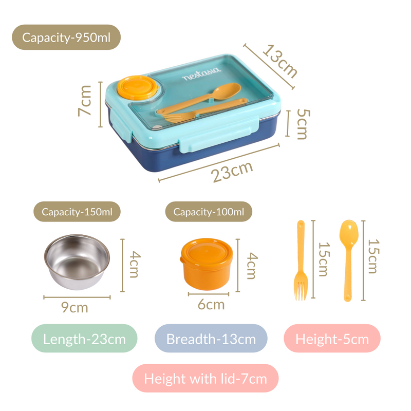 Stainless Steel Bento Tiffin Box Blue 950ml