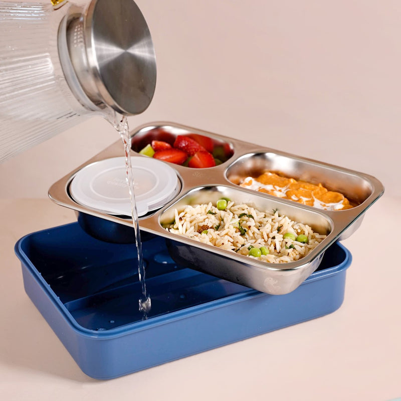 Stainless Steel Bento Tiffin Box Blue 950ml