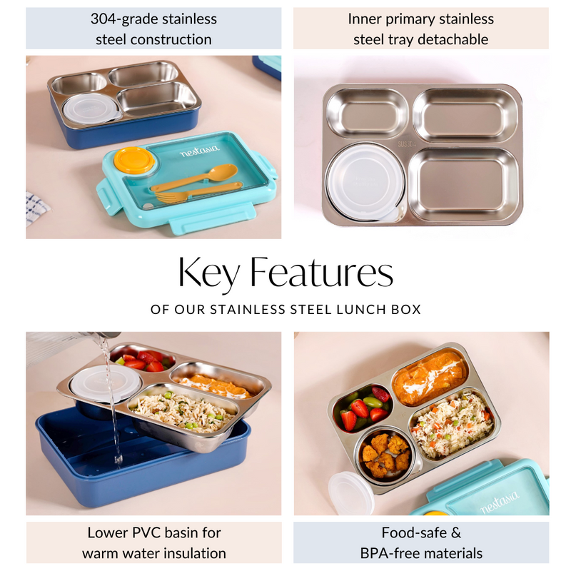 Stainless Steel Bento Tiffin Box Blue 950ml