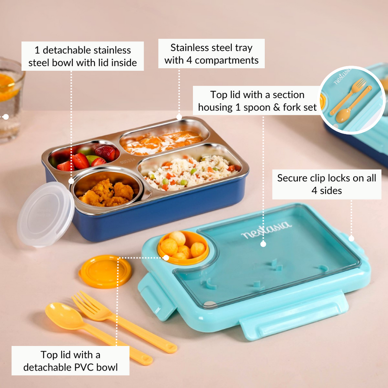 Stainless Steel Bento Tiffin Box Blue 950ml