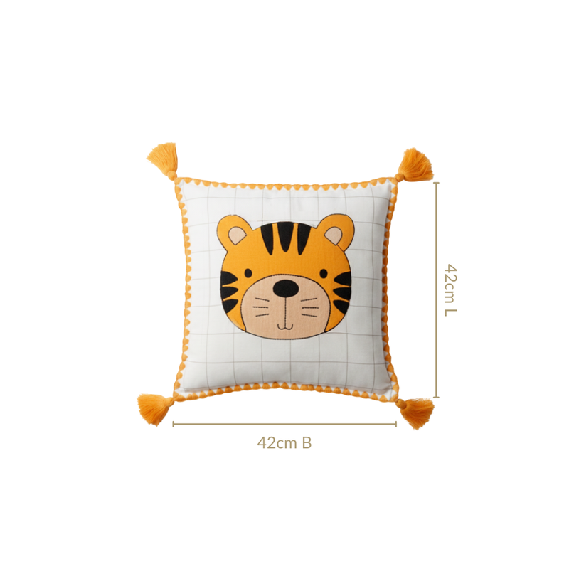 Tiger Embroidered Cotton Kids Cushion Cover 42x42cm