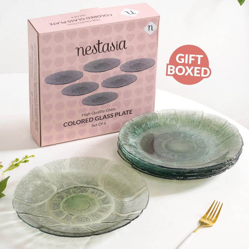 Tinted Glass Dinner Plate Set Of 6 Olive Green 25cm