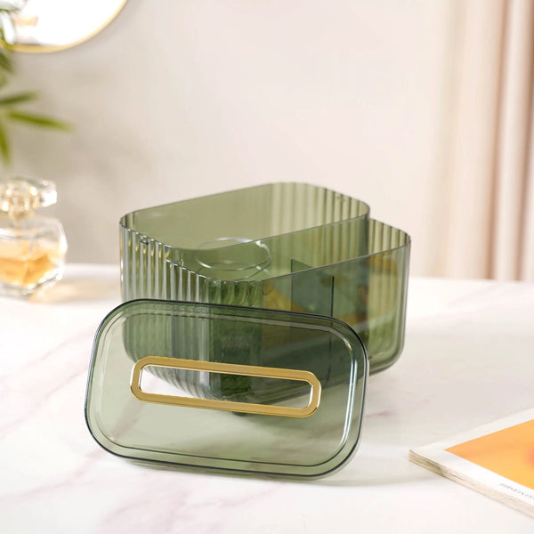 Tissue Storage Box With Compartments Green