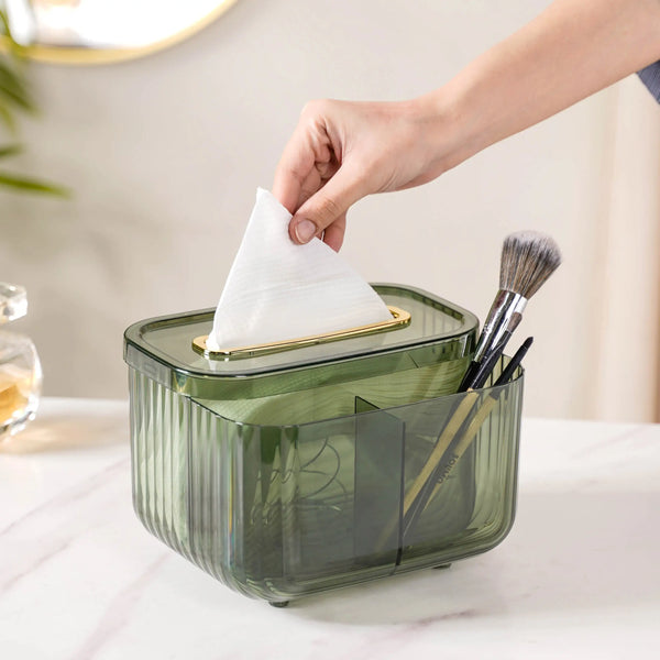 Tissue Storage Box With Compartments Green