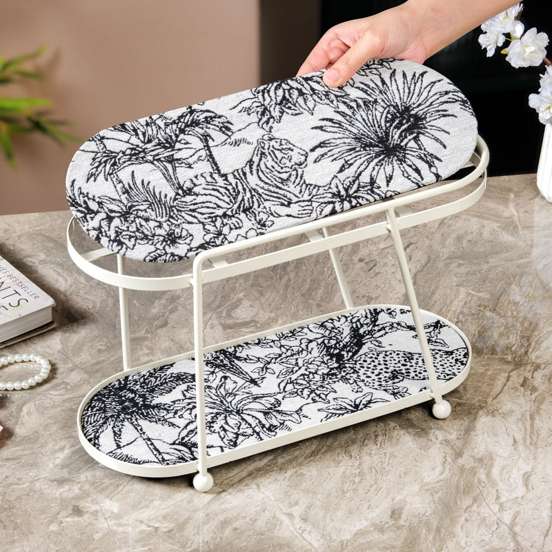 Toile De Jouy Vanity Storage Display 2 Storey Tray White