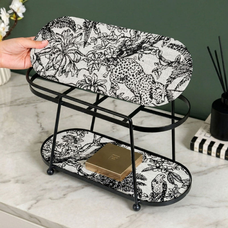 Toile De Jouy Vanity Storage Display 2 Tier Tray Black