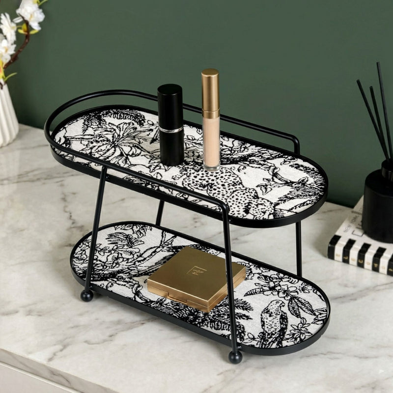 Toile de Jouy Vanity Storage Display 2 Story Tray Black