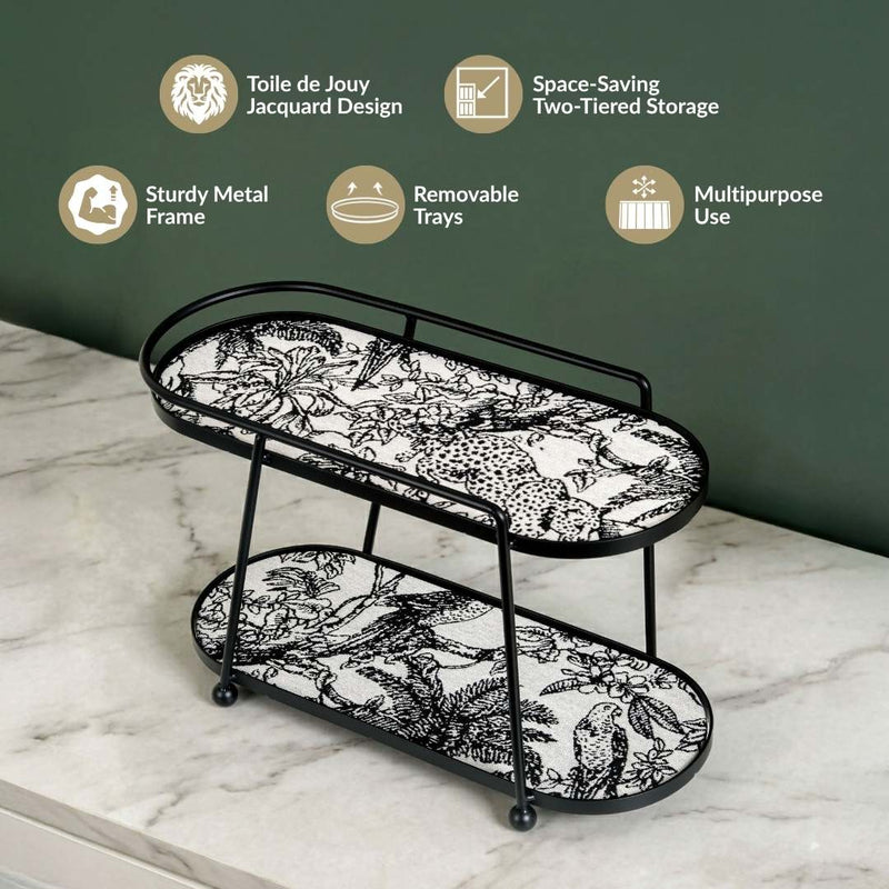 Toile De Jouy Vanity Storage Display 2 Tier Tray Black