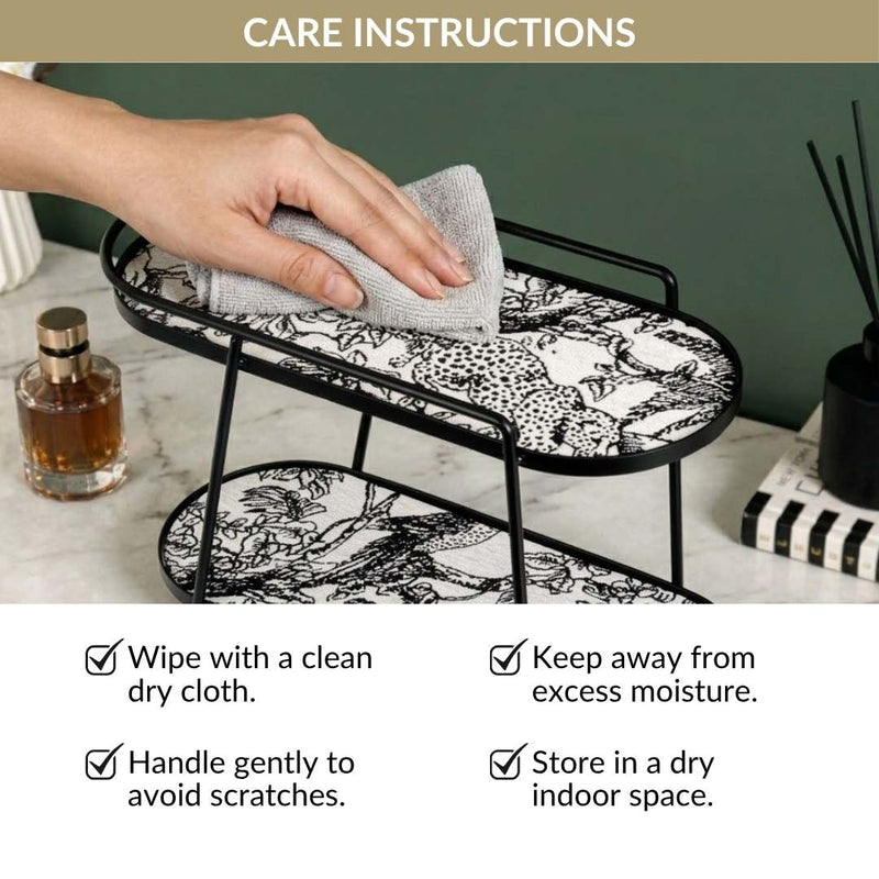 Toile De Jouy Vanity Storage Display 2 Tier Tray Black