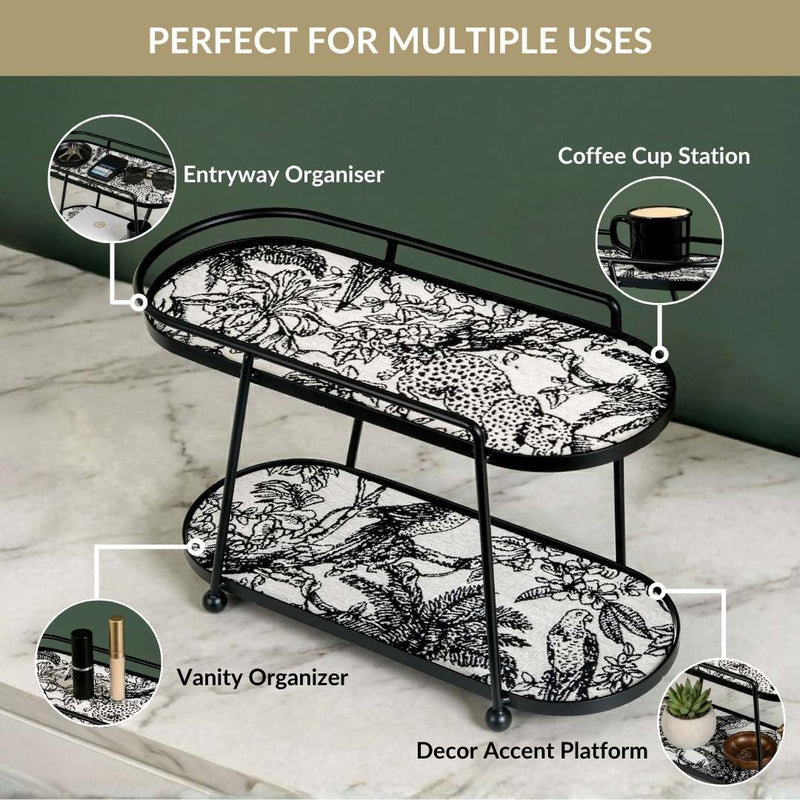 Toile De Jouy Vanity Storage Display 2 Tier Tray Black