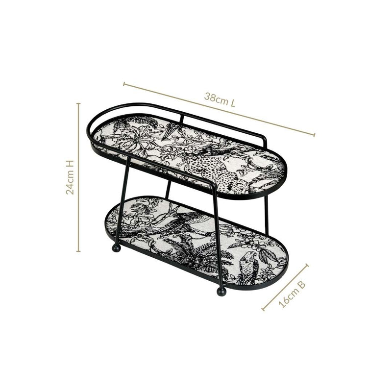 Toile De Jouy Vanity Storage Display 2 Tier Tray Black
