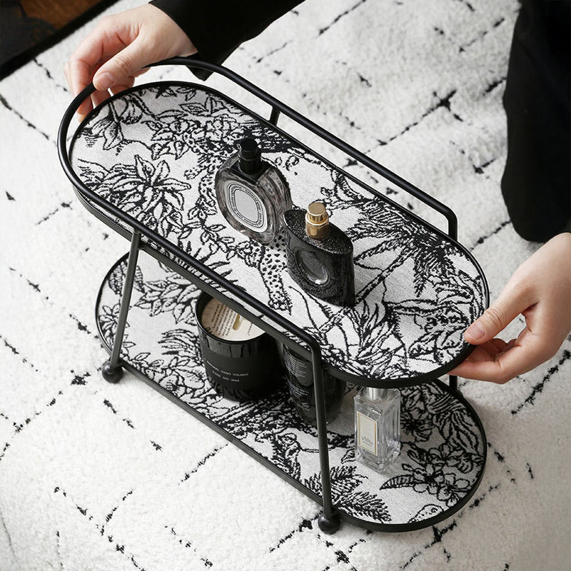 Toile de Jouy Vanity Storage Display 2 Story Tray Black