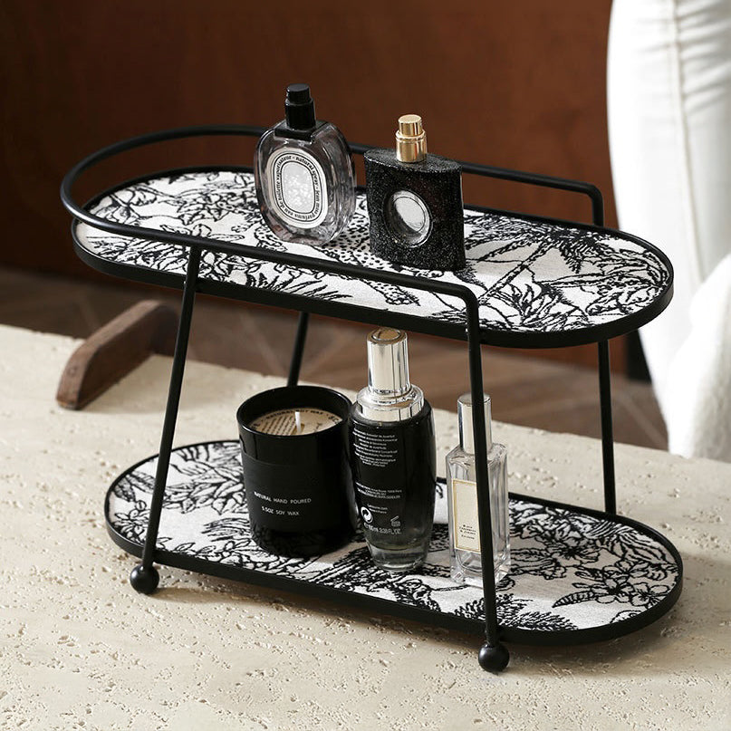 Toile De Jouy Vanity Storage Display 2 Tier Tray Black