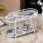 Toile de Jouy Vanity Storage Display 2 Story Tray White