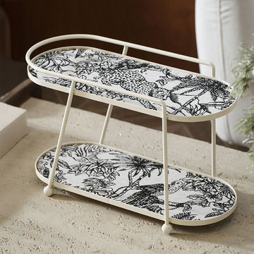 Toile de Jouy Vanity Storage Display 2 Story Tray White
