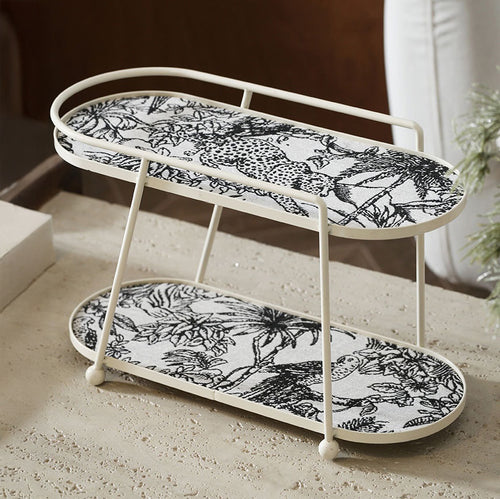 Toile de Jouy Vanity Storage Display 2 Story Tray White