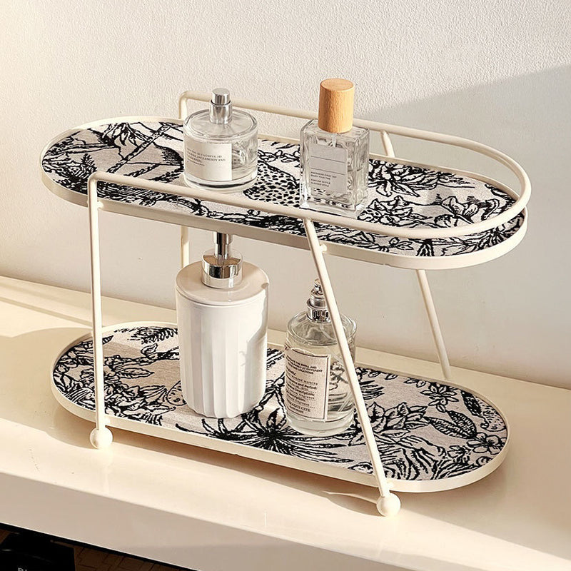 Toile de Jouy Vanity Storage Display 2 Story Tray White