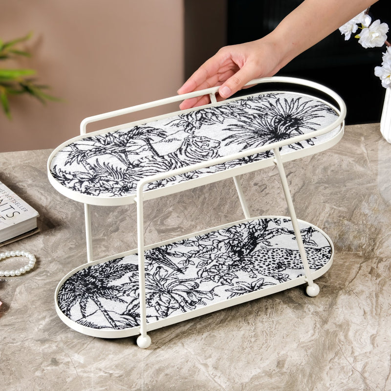Toile de Jouy Vanity Storage Display 2 Story Tray White