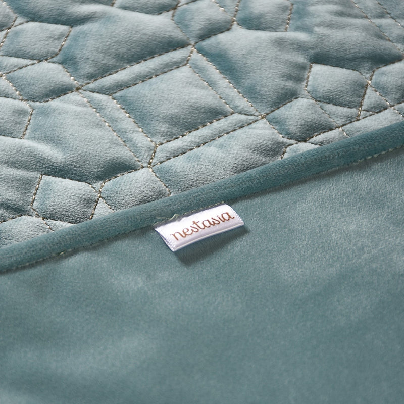 Quilted Aqua Blue Table Cover With Silver Threadwork